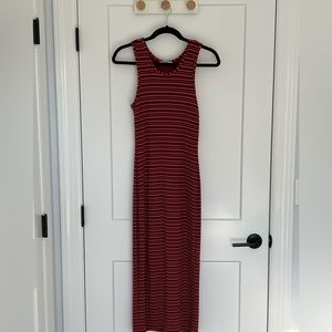 Marine Layer Ribbed Midi Dress in Red Stripe, Size S